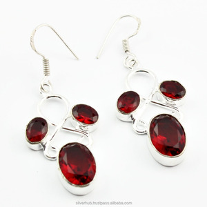 Handmade 925 Sterling <b>Silver</b> Dangle <b>Earrings</b> Red Garnet Gemstone Adorable Antique <b>Silver</b> <b>Drop</b> <b>Earrings</b> Fashionable - Product Image 2
