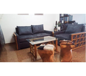 Ensemble de canapé en bois de teck, sofa avec tabouret, modèle de nouveau style - Product Image 1