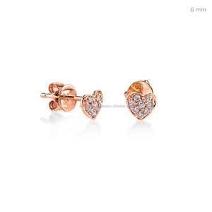 ต่างหูเม็ดเดี่ยวรูปหัวใจเพชรชุบทอง14K แข็งโรสโกลด์แท้ - Product Image 1