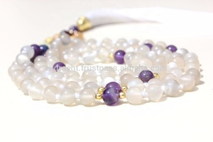 Boho Style 6mm Rond Moonstone Mala Perles Collier Gemstone Yoga Bijoux avec Glands Bouddhiste pour Cadeaux et Fêtes - Product Image 2