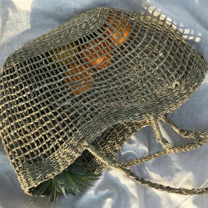 Bolso de hombro estilo bohemio Seagrass Market con correa larga Cierre abierto Asas dobles - Product Image 4