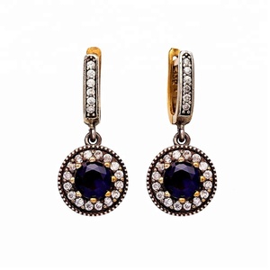 ไพลินกับเพทายหินแท้ต่างหูตุรกีขายส่ง Handcrafted 925เงินสเตอร์ลิงเครื่องประดับ - Product Image 1