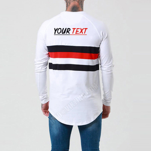 เสื้อยืดคอกลมแขนยาวสำหรับผู้ชายแฟชั่นฤดูใบไม้ผลิผ้ายืดแบบลำลองเสื้อออกกำลังกายผ้าถักสไตล์ฮิปฮอป - Product Image 4