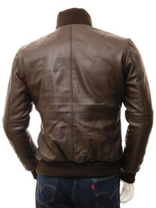 Chaqueta de bombardero de cuero de piel de oveja marrón cálida con estilo Unisex para invierno de talla grande transpirable Método de tejido de ganchillo para hombres y mujeres - Product Image 2