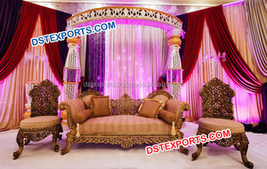 Juego de Sofás Dorados para Bodas Hindúes, Diseño Moderno, Sofá para Bodas con Automans, Juego de Sofás con Tallado Pesado para Bodas Indias, EE. UU. - Product Image 3