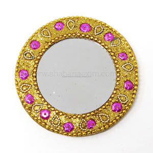 Espejo de viaje redondo sostenible Espejo de encaje hecho a mano indio cosmético de moda con alta calidad de la India - Product Image 6