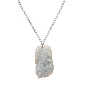 Pave Diamant Reine MOP Sculpture 14k Or Jaune Pendentif À La Main Collier En Gros Mère de perle pendentif - Product Image 2