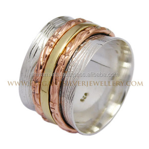 Pure 925 Sterling Silver Multi Band Hammer Ring Eternity Vermeil Anillos de compromiso Más barato Joyería de plata al por mayor - Product Image 4