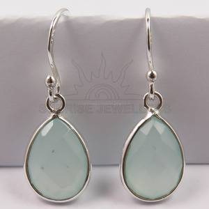 Pendientes colgantes de Calcedonia, joyería de plata de ley 925, pendientes de Calcedonia rosa con forma de pera para mujer - Product Image 2