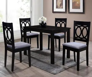 Современная Обеденная Мебель, известная на рынке США, черного цвета, сделанная с деревянной столешиной и стульями из цельного дерева