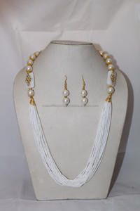 Women's Classic Style White Glass <b>Beads</b> <b>Choker</b> <b>Necklace</b> Gold Plated Big Statement for Wedding Party Engagement or Gift - Product Image 3