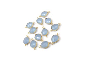 Calcédoine bleue argent Sterling plaqué or multi-pierres naturelles fabrication de bijoux forme de poire breloque lunette à facettes Double caution - Product Image 4