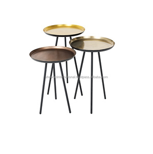 Modern Metal Nesting Side Table Set 3 Cheap Bulk Price Home Bedside Furniture Villa Hotels Restaurants Living Room Marble Finish - Product Image 1