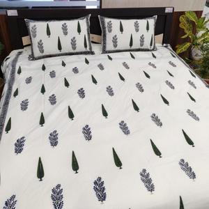 Romantic designer block printed bed sheet with pillow cover