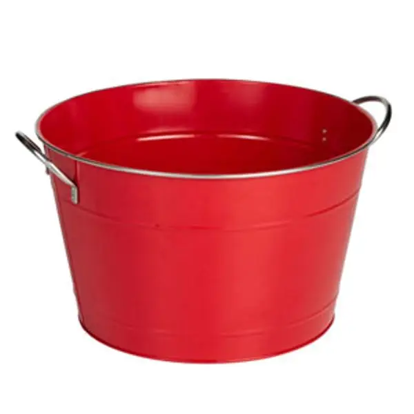Red Ice Bucket, Galvanized Metal Drink Tub, Country Home Wine And Beer Chiller, Holds