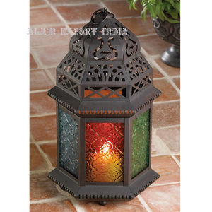 Hot Sale Moroccan Design Metal <b>Candle</b> Lantern Black Finished <b>Colourful</b> Glass Customized Size Handmade Home Wedding Decorative - Product Image 3