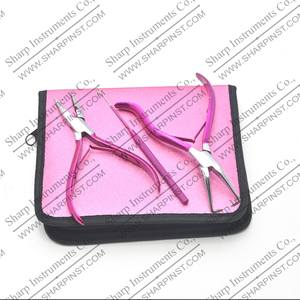 Kits de salon miniatures professionnels en acier inoxydable pour extensions de cheveux avec pinces à poignée rose - Product Image 1