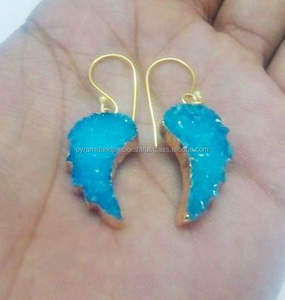 Pendientes de Gema en Forma de Ala de Ángel, 13x25mm, con Druzy Azul y Baño de Oro, Nanplanetsilver, Joyería de Moda para Bodas - Product Image 3