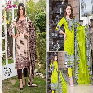 3-delige Pakistaanse Gazonpakken/Pakistaanse Designer Broekpakken/Pakistaanse Bedrukte Gazonjurken