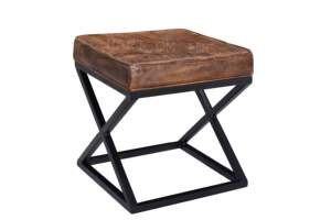 Meilleure vente de meubles industriels pouf antique en cuir Pu dessus de siège et tabouret à base de fer, poufs, bouffée pour le salon - Product Image 2