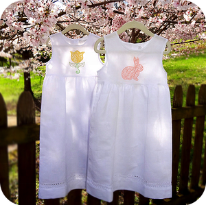 Robe tissée en lin et coton pour filles, dentelle, point en ourlet et broderie - Product Image 1