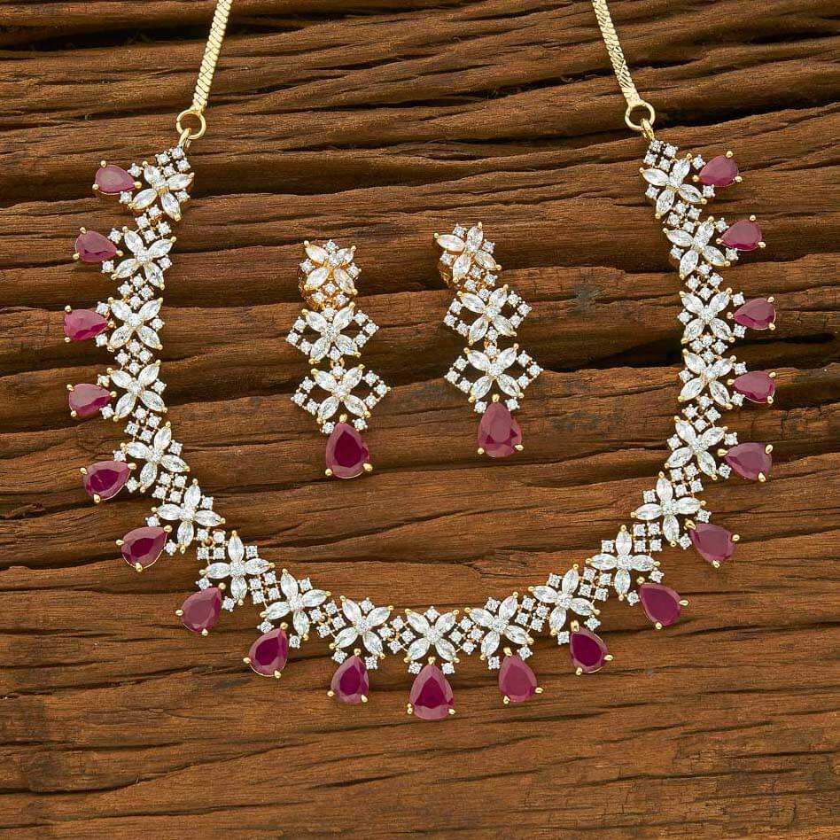 American Diamond Pink Necklace Delicate Set 54951