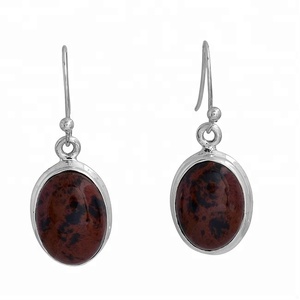 Piedra preciosa ovalada de jaspe marrón Plata de Ley 925 con pendientes chapados en plata Joyería Ajuste de bisel clásico para fiesta de regalo de boda. - Product Image 1