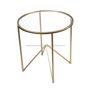 Table basse en verre Offre Spéciale meubles de salon de luxe table basse ronde en verre trempé transparent avec cadre en métal doré - Product Image 1