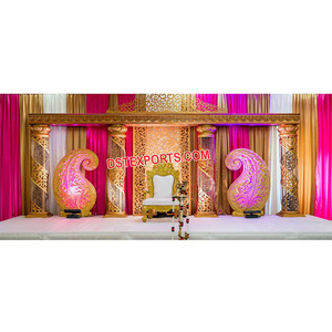 Boda escenario con cristal de oro pilares última boda escenario fabricante impresionante hindú de matrimonio recepción etapa de configuración - Product Image 1