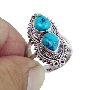 Bague fantastique en forme de poire Turquoise verte en argent Sterling 925, fabricant de bijoux indiens, bijoux en argent - Product Image 5