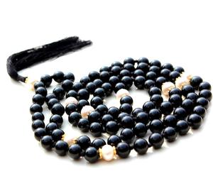 สร้อยคอหินนิลไข่มุก108ประคำ,ลูกปัดสำหรับสวดมนต์จิตวิญญาณประคำแบบผูกปมด้วยมือ - Product Image 2