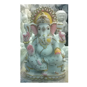 ฮินดูพระเจ้าพระพิฆเนศขัดหินอ่อนสีขาวกับพรมือรูปปั้น - Product Image 1