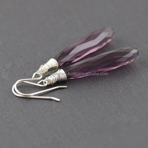 Boucles d'oreilles en pierres précieuses argent Sterling 925, Quartz améthyste, bijoux en bord blanc - Product Image 3