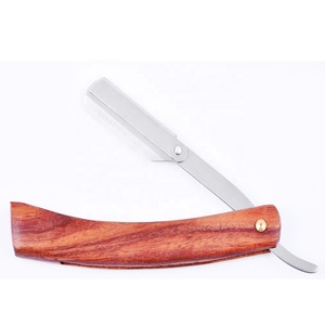 Rasoir droit en acier inoxydable à lame unique pour le rasage du visage Rasoir de sécurité jetable avec manche en bois - Product Image 5