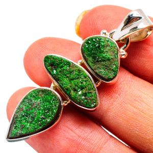 Colgante de Uvarovita Natural, Granate Verde Druzy, Plata de Ley 925, Hecho a Mano, Estilo Bohemio, Regalo de Compromiso, Boda, Fiesta, Joyería Fina - Product Image 2