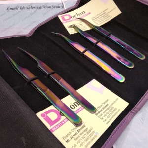 Pince à épiler pour extensions de cils effet arc-en-ciel, prix d'usine, avec étui, poignée unie, meilleure pince à épiler pour extensions de cils - Product Image 1
