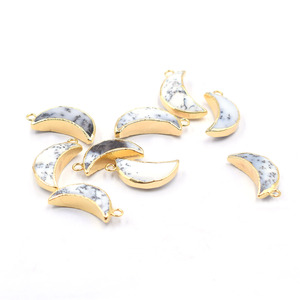 Dendritic <b>Opal</b> 19-21mm Brass Pendant Moon Shape Gold Plated Faceted with Bail For Jewellery Making - Product Image 4