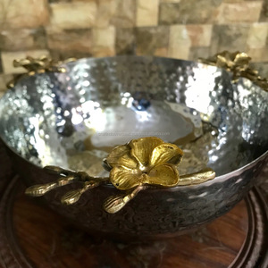 Cuencos de aluminio de lujo Chapado en plata y oro con flor Nuevo diseño de moda Superventas Cuenco de acabado alto - Product Image 5
