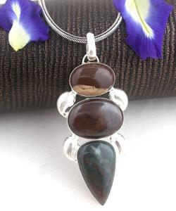 92.5 argent Sterling mélange forme paysage naturel et café jaspe et pierre de sang pendentif pierre précieuse lisse en gros - Product Image 5