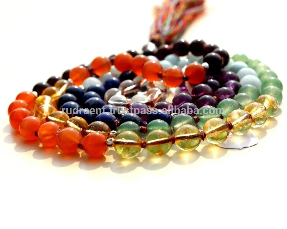 7 Чакра индийские религиозные украшения 8 мм духовные шелковые кисточки Йога Мала Бусы с исцеляющим хрустальным камнем из бисера ожерелья