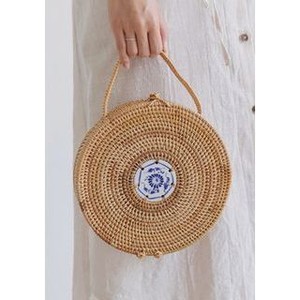 Wholesale Unique Designed Summer Beach Rattan Bag Cotton Lining Custom Logo Pattern Bow Tassel Decoration <strong>Button</strong> <strong>String</strong> <strong>Closure</strong> - Product Image 6