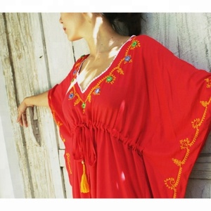 ชุดเดรสคาฟตานสั้นเซ็กซี่ปักลายด้วยมือ,ชุดเดรสชายหาดผ้าฝ้ายอินเดีย - Product Image 2