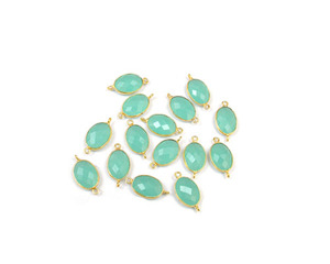 Aqua Calcedony Gemstone Findings Bijouterie en plaqué or Charm Faceted Bezel Birthstone Boho Connector Link - Product Image 4