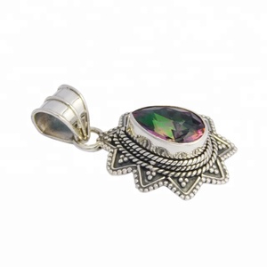 จี้พลอยลูกแพร์ควอตซ์แท้วินเทจทำด้วยมือ925ทึบเครื่องประดับชั้นดีพร้อมการตั้งค่าฝา - Product Image 2