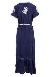 Stylish Pretty Lady Embroidered Front Button Tie Waist Frock Ruffle <b>Maxi</b> <b>Dress</b> Dubai Hot Beach Summer Holiday Cover up <b>Sun</b> <b>Dress</b> - Product Image 6