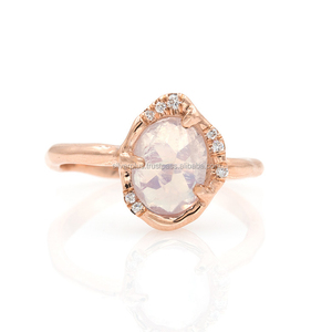 ¡Diamantes naturales Anillo de piedra lunar Sólido 14K Oro amarillo Joyería fina! Talla 3 a 9 Producible En 10K/18K - Product Image 3