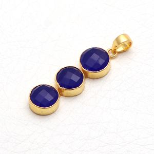 Élégant encre bleu calcédoine pierres précieuses pendentif Long Style collier avec placage à l'or indien religieux charme bijoux fournitures - Product Image 2