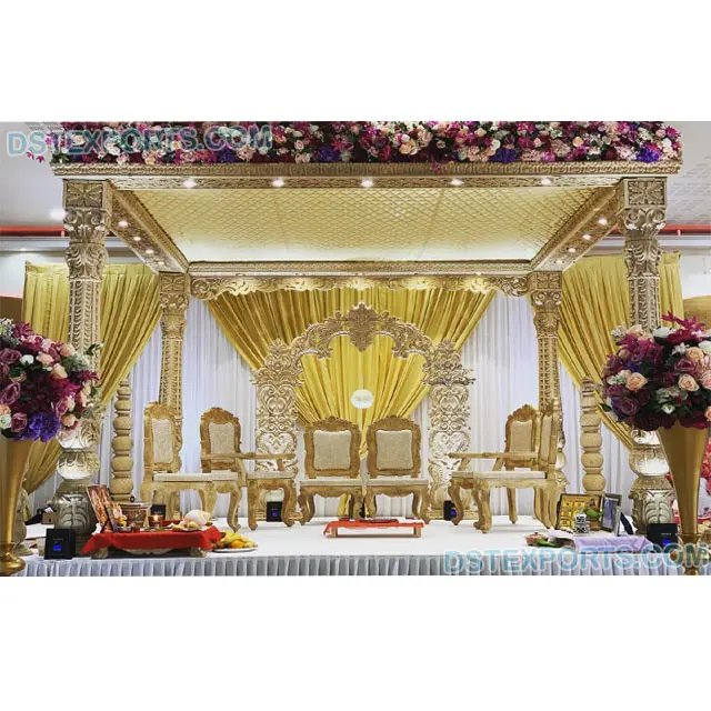 Nieuw Ontworpen Hindoe Bruiloft Mandap Bruiloft Gouden Fiber Mandap Voor Koop Gouden Indiase Bruiloft Decoratie Mandap