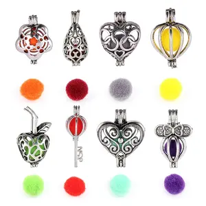 New Design Tibetan Silver Plated Heart Key Ball shaped Locket Pendant Essential Oil Diffuser Jewelry For Women