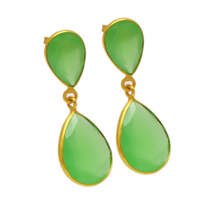 Prehnite พลอยคาลซิโดนีต่างหูห้อยทำด้วยมือตั้งกรอบ925เครื่องประดับเงินสเตอร์ลิงชุบทองทันสมัย - Product Image 2